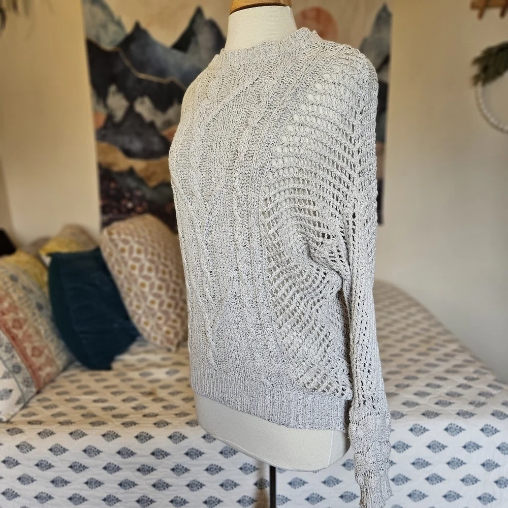Brandy Melville Cream Gray Cable Knit Sweater One Size Italy Slouchy Cozy - Picture 6 of 10
